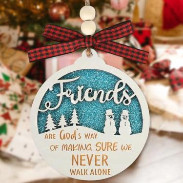 Imagem de Enfeites de Natal para amigos, decoração de árvore de Natal redonda, enfeite de madeira, placa decorativa de Natal para homens e mulheres (amigos)