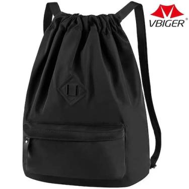 Imagem de Mochila com cordão de nylon de grande capacidade, leve, preta - Lightb