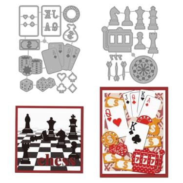 Imagem de MAYJOYDIY Dados de pôquer, metal, matrizes de corte de xadrez, molde de gravação de alvo de dardo para fazer cartas, máquina de jogo, estênceis de aço carbono para álbum de recortes faça você mesmo