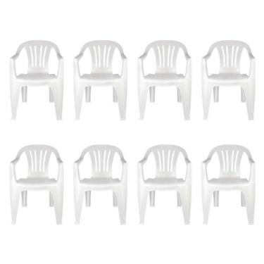 Imagem de Kit 8 Cadeiras Poltrona Plástica Empilhavel Reforçada Branca 182kg Mor