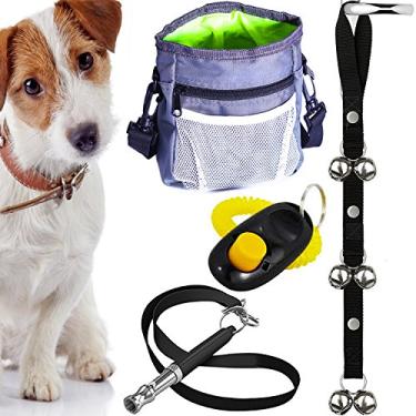 Imagem de AMZpets Conjunto de treinamento para cães - Dog Clicker, Treat Pouch Bag, Housetraining Door Bells, Ultrasonic Whistle. Kit de iniciantes para comandos de ensino, controle de latidos e treinamento de potty
