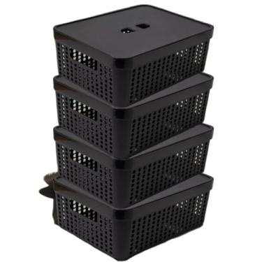 Imagem de Caixa Organizadora Rattan com Tampa Invisível 11,5L – Multiuso para Gavetas, Casa, Cozinha e Armário(Preto 4 UN)