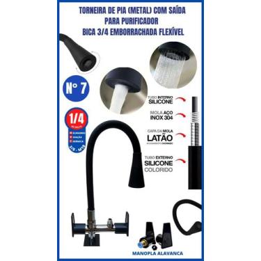Imagem de Torneira Pia Metal Com Saída Para Purificador Bica 3/4 Emborrachada Fl