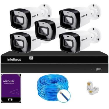 Imagem de Kit CFTV Intelbras NVR 1408P 5 Câmeras IP e HD 1TB Purple
