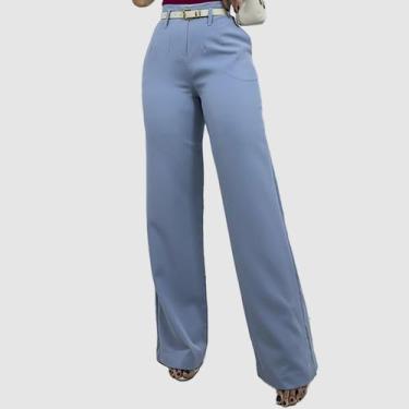 Imagem de Calça Pantalona Alfaiataria Wide Leg Feminina Cinto Elegante - Swiss B