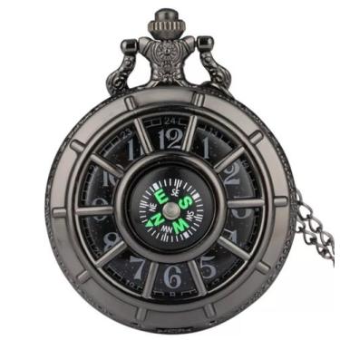 Imagem de Relógio De Bolso Com Bússola Corrente E Estojo - Yisuya, Preto