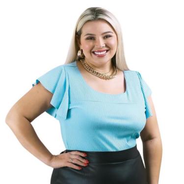 Imagem de Blusa Plus Size Feminina Canelada Manga Curta Godê Gola Redonda - MADA