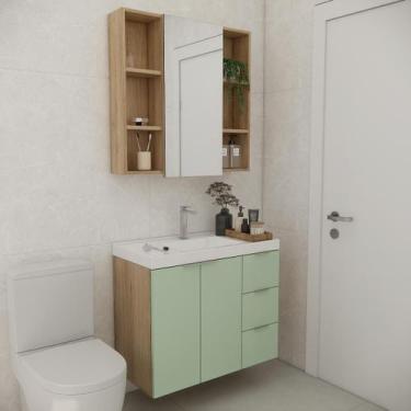 Imagem de Conjunto de banheiro sem cuba vittare 80cm estilare cnj5006 carvalho/v