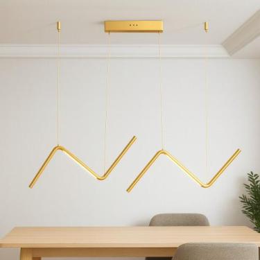 Imagem de Pendente Moderno Duplo Dourado Geométrico LED Suspenso para Sala de Ja