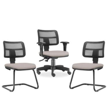 Imagem de Kit Cadeira De Escritório Giratória E 2 Cadeiras Bege - LYAM DECOR