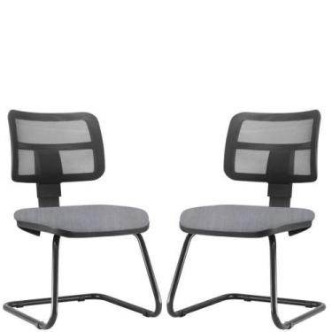 Imagem de Kit 02 Cadeiras De Escritório Recepção Fixa Zip Linho Cinza - LYAM DEC
