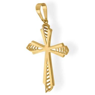 Imagem de Pingente Cruz Crucifixo Em Ouro 18k Grande Trabalhada - PRADO JÓIAS