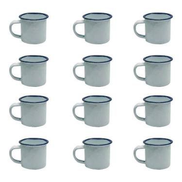 Imagem de Caneca Esmaltada Retro 150Ml Branca Vintage Jogo 12 Pcs