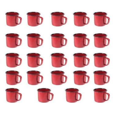 Imagem de Caneca Esmaltada Retro 350ml Vermelha Vintage Jogo 24 Unidade - Kadê