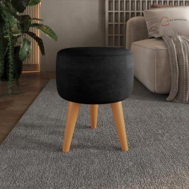 Imagem de Puff Redondo Banqueta Estofada Decorativa Pé Palito (Preto)
