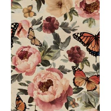 Imagem de BOKEBEVE Papel de parede floral bege vintage borboleta papel de parede folha boho papel de parede para banheiro prateleira forro gaveta backsplash retrô removível à prova d'água 17,5 x 118 polegadas