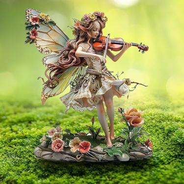 Imagem de Estaca de jardim de flores de fada boêmia para decoração de vasos, decoração de vasos de plantador, acessórios de jardim para casa ou jardim (elfo de violino)