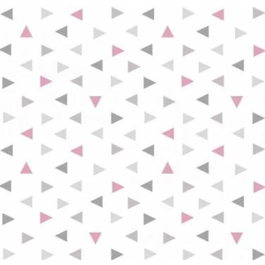Imagem de Tecido Tricoline Triângulos Vitória Cinza e Rosa - 50 x 150 cm - Tecid