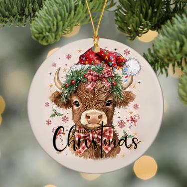 Imagem de Enfeites de Natal, decorações de árvores, enfeites de pendurar para pequenas árvores de acrílico, chapéu de feliz Natal, arco de vaca redondo, festa de feriado, decoração de casa ao ar livre