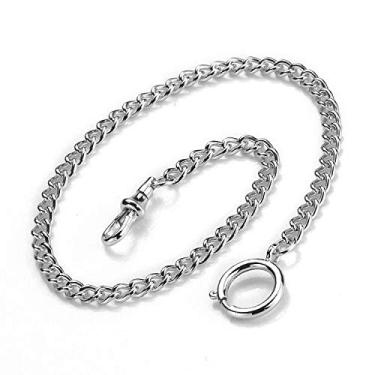 Imagem de BOSHIYA Corrente de relógio de bolso dourada/prata vintage liga de metal Albert colete lagosta fechos de corrente, Us-Pulseira - Fivela redonda prata, Decoração
