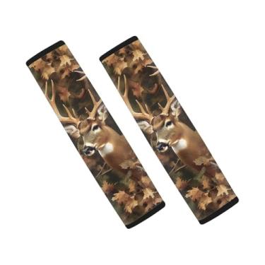 Imagem de Horeset Conjunto de 2 acessórios para automóvel com capa de cinto de segurança camuflada para caça de veados, almofada de ombro para todos os assentos automotivos
