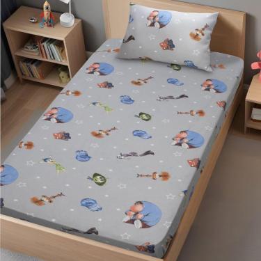 Imagem de Jogo De Cama Solteiro Divertidamente Disney Malha 70% Algodão 30% Poliéster Cinza
