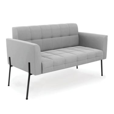Imagem de Sofá Namoradeira 2 Lugares Pé De Ferro Preto Elisa Suede Cinza D03 - D'rossi