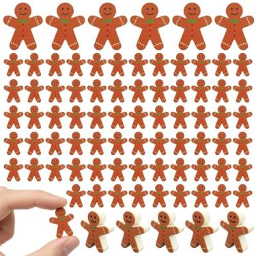 Imagem de 60 peças mini enfeites de Natal pingentes de madeira flatback para artesanato DIY, guirlanda de férias e enfeites de árvore de Natal, artigos de festa para scrapbooking (homem pão de gengibre)