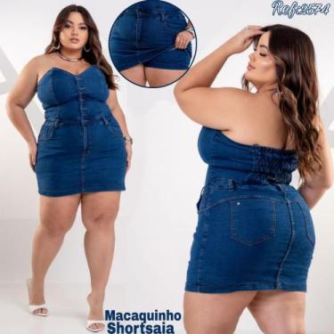 Imagem de Macaquinho shortsaia jeans PLUS SIZE sem alça com Lycra Ref:2574 - Mar