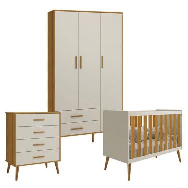 Imagem de Quarto De Bebê Isis 3 Portas Com Gaveteiro Areia Acetinado Savana - Reller