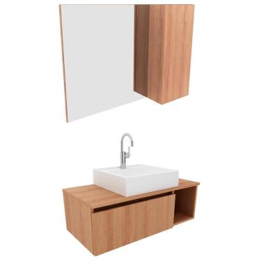 Imagem de Gabinete Suspenso Com Cuba E Espelheira Amendoa