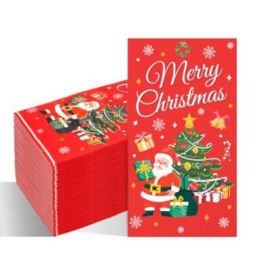 Imagem de Guardanapos de Natal, 100 peças de guardanapos de papel descartáveis de Natal, toalhas de mão decorativas de jantar de Natal vermelhas para ornamentos de Natal festivo festa de casamento cozinha