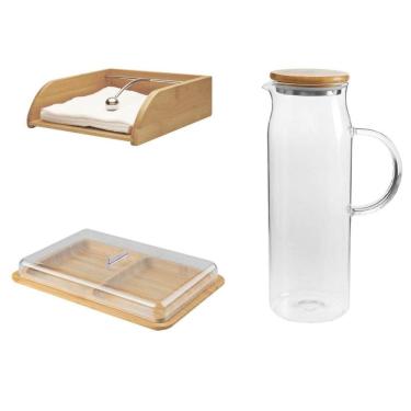 Imagem de Kit 3 Peças Mesa Posta Com Jarra De Vidro Linha Bambu Ou
