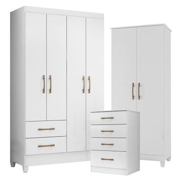 Imagem de Guarda Roupa Solteiro Chile Com Cômoda Ms913 E Armário Multiuso Jade Branco Brilho- Moval