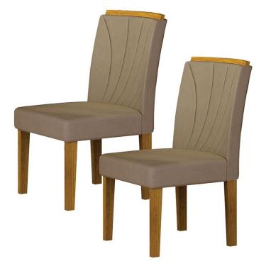 Imagem de Cadeira Para Mesa De Jantar Lorena Plus Mdf Kit 2 Peças Freijó Joli Camurça - Leifer Móveis
