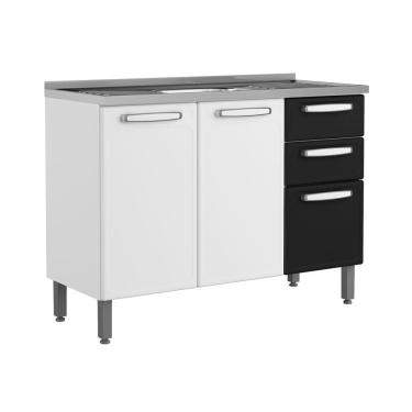 Imagem de Balcão De Aço Pia 3 Portas 2gavetas Preto Evidence Bertolini Branco/preto
