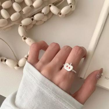 Imagem de Lindo anel feminino com estampa de fruta de maçã, banhado a prata, delicado, em forma de abóbora, ajustável, aberto, ajuste confortável, acessórios delicados de Natal, Halloween, joias