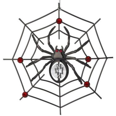 Imagem de Matashi Ornamento de aranha preta para pendurar árvore de Natal com cristais vermelhos claros – Decoração de teia de aranha da sorte para árvore, decoração sazonal, enfeite de pendurar para presente