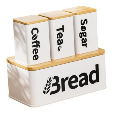 Imagem de Ｂｅｓｇａ Conjunto de 4 peças de recipientes para armazenamento de pão, chá, café e açúcar, decoração de cozinha, suporte portátil para armazenamento de, Branco