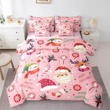 Imagem de Feelyou Conjunto de edredom com decoração de Natal, 7 peças, tamanho casal, Papai Noel, para crianças, meninos, meninas, decoração de quarto, microfibra leve e macia