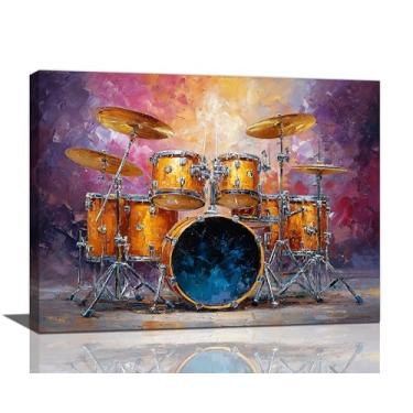 Imagem de Arte de parede de música, grafite, instrumentos musicais, tela, decoração de parede, imagens de tambor, pintura, impressão, arte, decorações emolduradas, presentes para bateristas, amantes da música