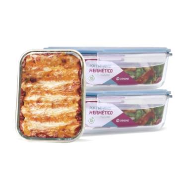 Imagem de Conjunto 3 Potes Vidro Hermética Marmita Tampa 1520ml (Azul)