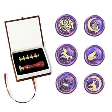 Imagem de Conjunto de selos de cera, PORXFLY 6 peças, kit de selos de cera de animais, selo de coruja dragão gato, selo vintage personalizado para convite de casamento, convites de cartas, embrulho de presente