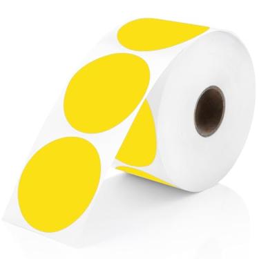 Imagem de Perco Etiquetas adesivas térmicas de círculo redondo amarelo de 5 cm - 735 etiquetas por rolo, compatível com impressora térmica direta, adesivo permanente, cores vibrantes, fixação forte, perfurado
