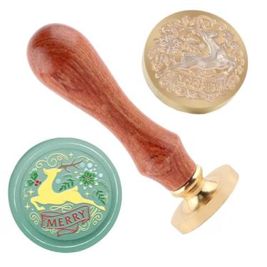 Imagem de Carimbo de lacre de cera de Natal carimbo de selagem de alce latão e uma alça de madeira carimbos cabeça para cartões de natal convites de festa carta envelope cartões de felicitações presentes
