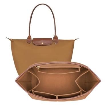 Imagem de DOIAPUOS Bolsa organizadora de feltro para bolsa Longchamp Le Pliage S, bolsa de mão com borda de couro, inserção organizadora Longchamp (EarthColor, pequena)
