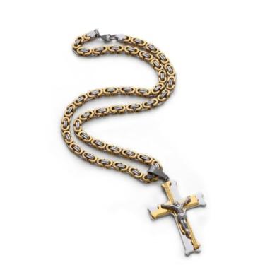 Imagem de Colar com pingente Jesus Hip Hop preenchido com ouro masculino de aço inoxidável