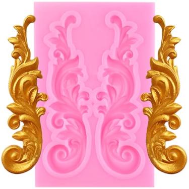 Imagem de Molde de borda de fondant barroco para alívio de chocolate molde de silicone para decoração de bolos, topo de cupcake, pasta de goma de chocolate, pasta de goma de polímero, conjunto de 1