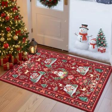 Imagem de YJ.GWL Tapete de área de Natal 5 x 7 pequenos tapetes laváveis para entrada, tapete macio de árvore de Natal para cozinha, banheiro, tapete de porta de entrada antiderrapante para sala de estar