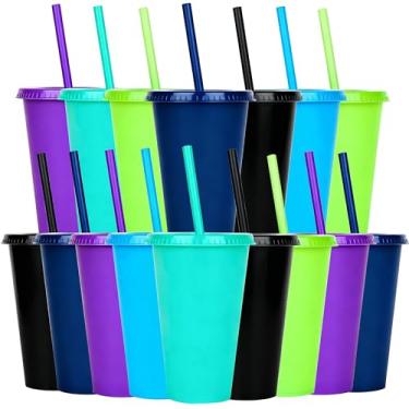 Imagem de Alohastarttg Copos reutilizáveis com tampas e canudos, copos de festa de plástico de 473 ml, lembrancinhas de festa infantis, copos à prova de vazamento, presente de feliz aniversário ideal, pacote
